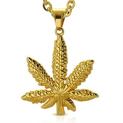Gold Plated Steel Pendant - Cannabis Marijuana Leaf Gold Plated Steel Pendant - Cannabis Marijuana Leaf